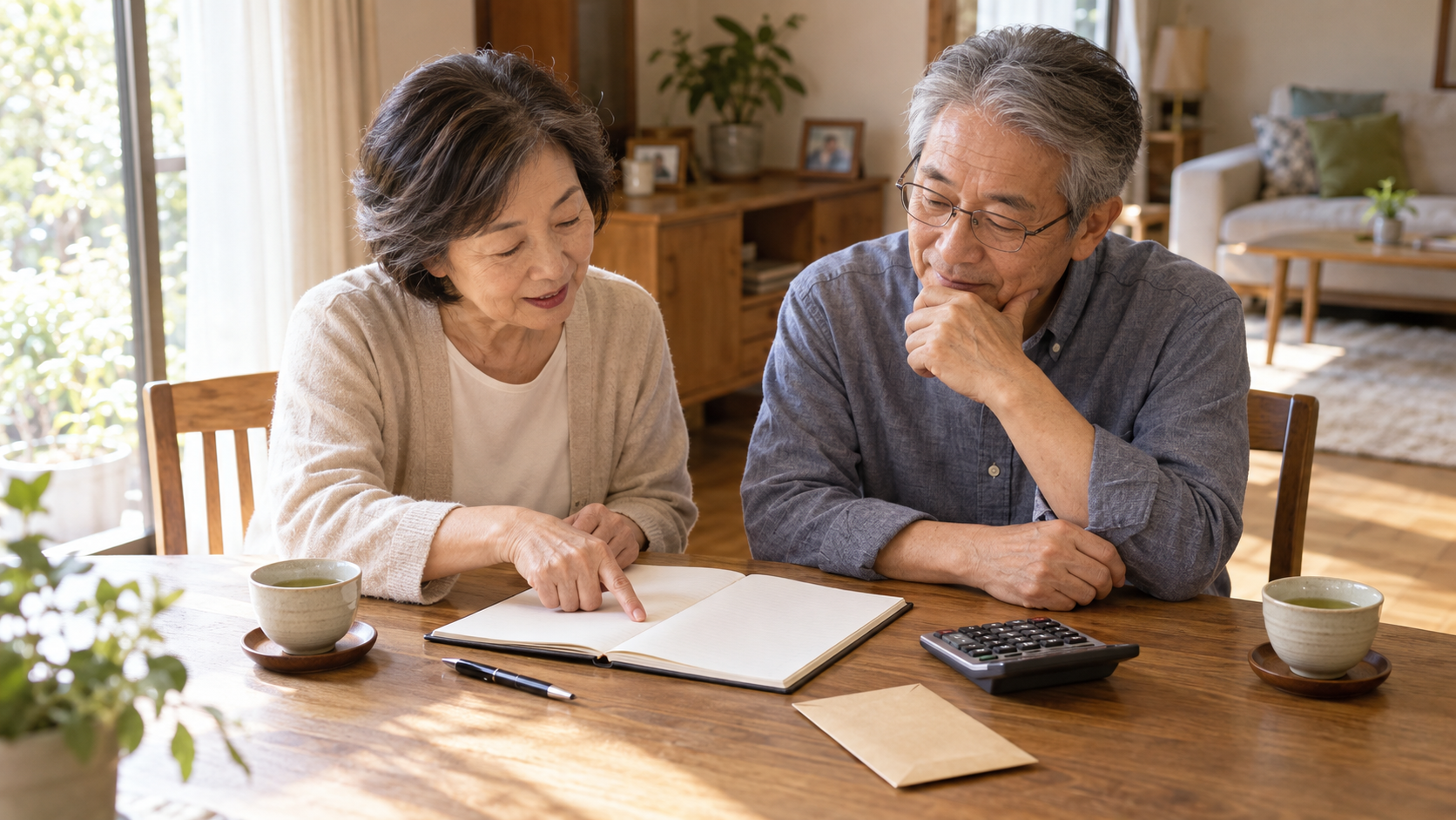 家事代行の年間予算を一緒に考える夫婦のイメージ