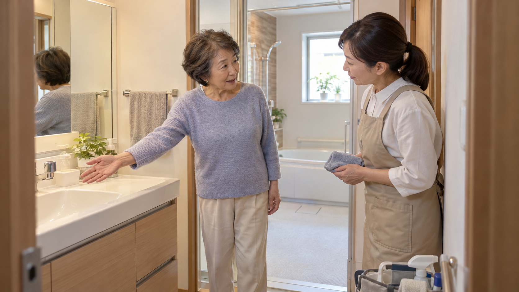 初回利用で浴室と洗面所の掃除の希望を伝えるイメージ