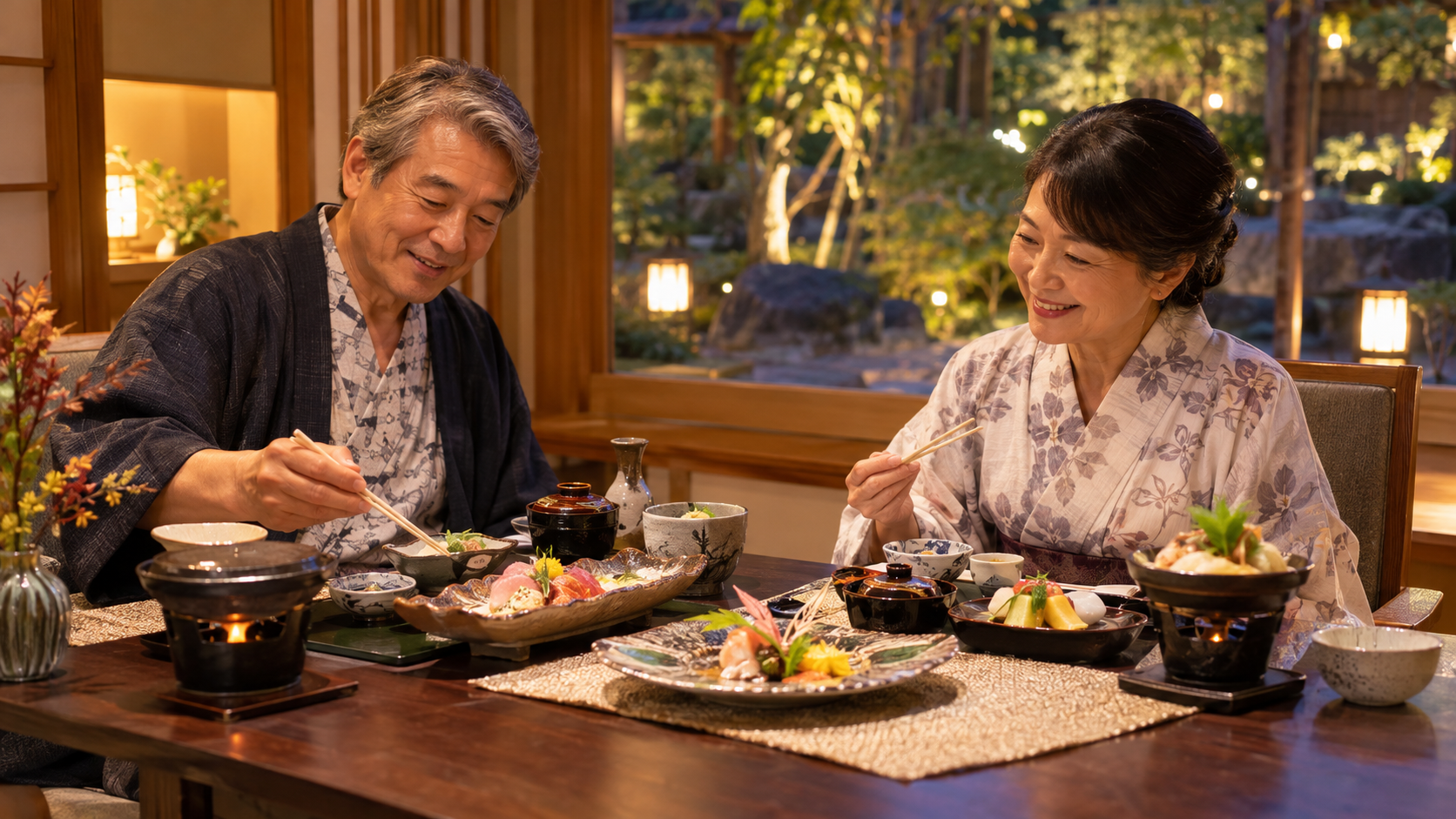 夕食をゆっくり楽しむ大人の夫婦