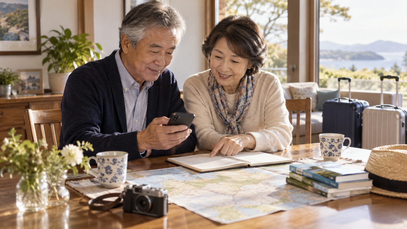 次の旅行の準備を進める夫婦のイメージ