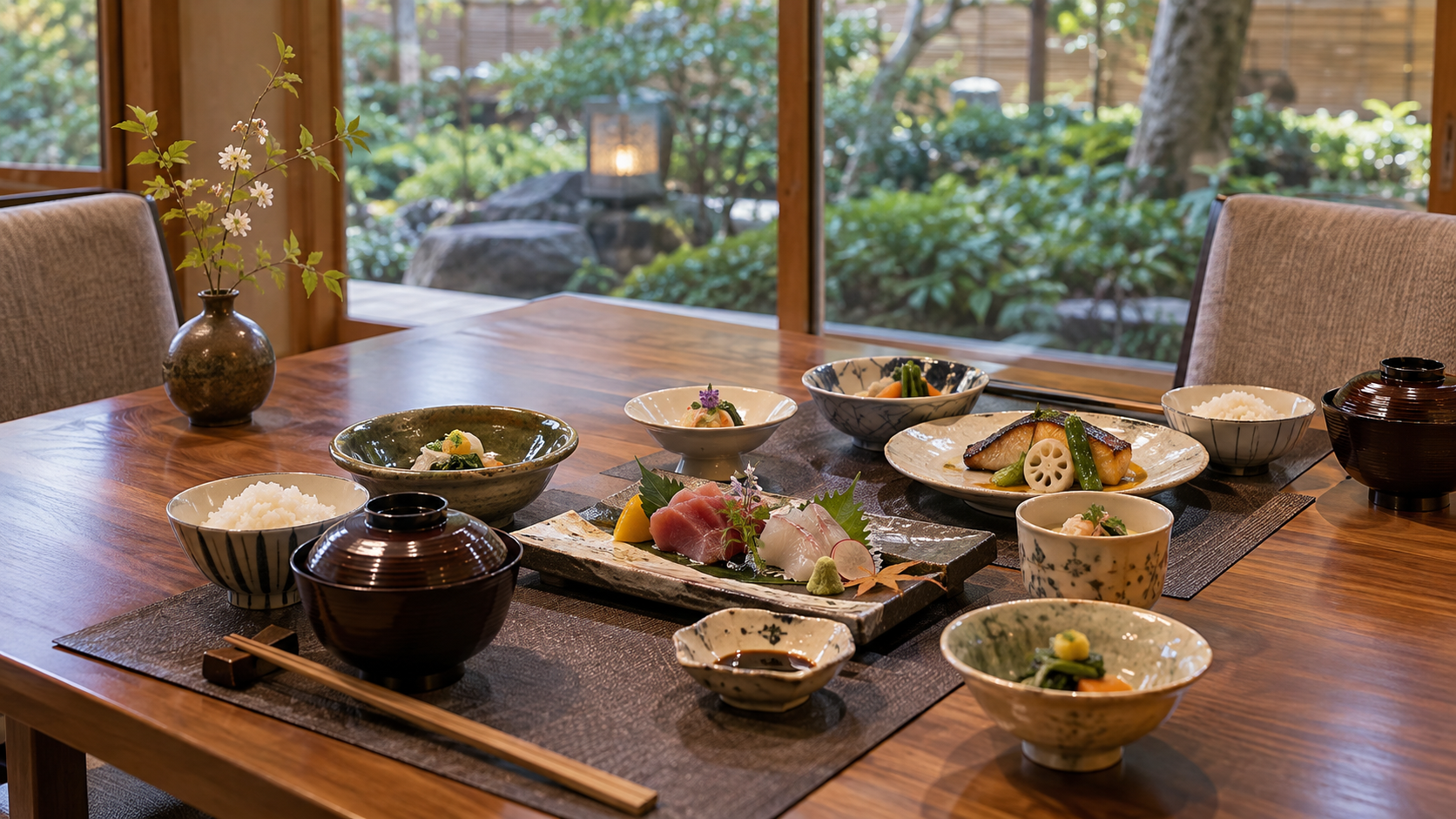 椅子席で楽しむ旅館の食事のイメージ