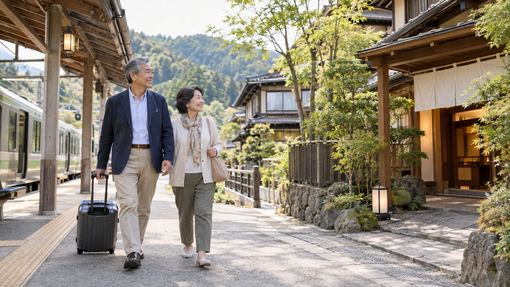 駅から近い高級温泉旅館なら、車なしでも楽しみな夫婦旅を計画できるのイメージ